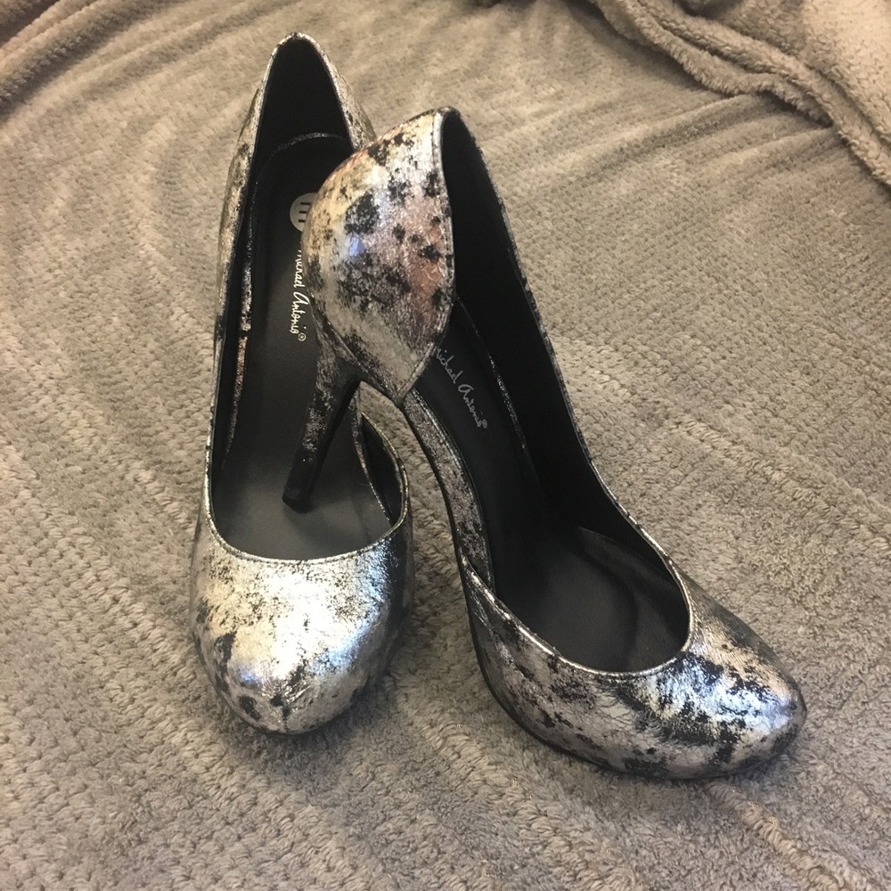 Silver metallic high heels